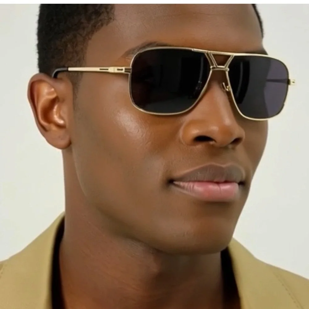 Men Sunglasses Gold Dark Black Lens UV400 Driving Pilot Style Lentes Gafas Nuevo